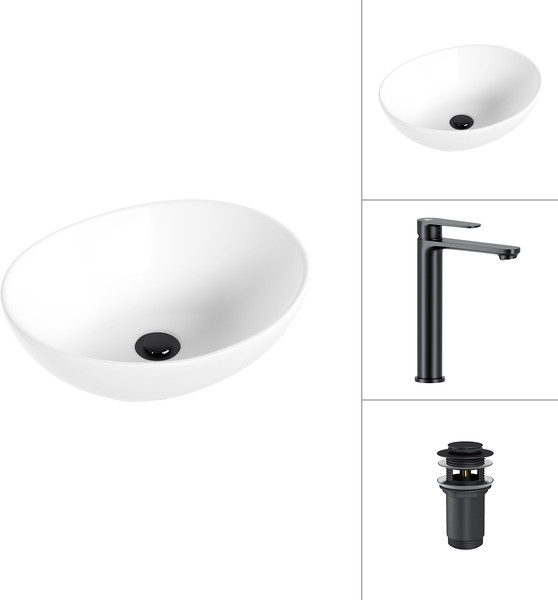 Изображение товара Умывальник со смесителем Lauter 21652 + Moon 21СК8691BS с донным клапаном 21190B (черный матовый)