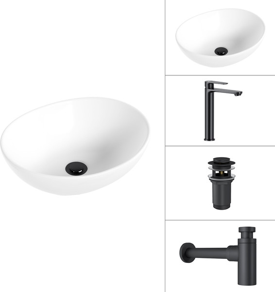 Изображение товара Умывальник со смесителем Lauter 21652 + Moon 21СК8691BS + сифон 21635B + дон.клапан 21190B (черный матовый)