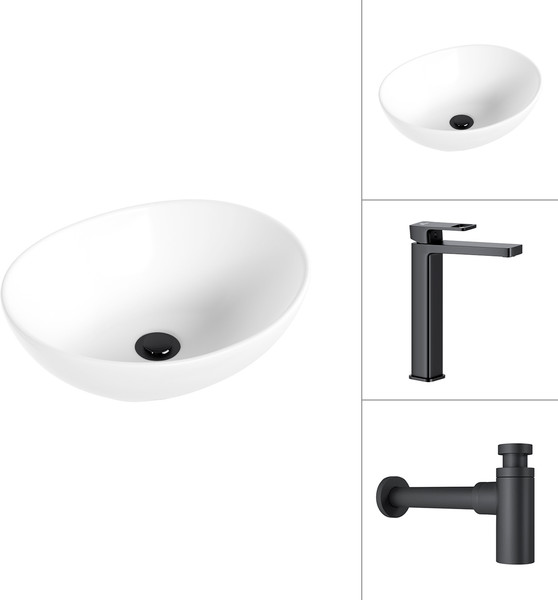 Изображение товара Умывальник со смесителем Lauter 21652 + Cascade 21СК0655BS с сифоном 21635B (черный матовый)