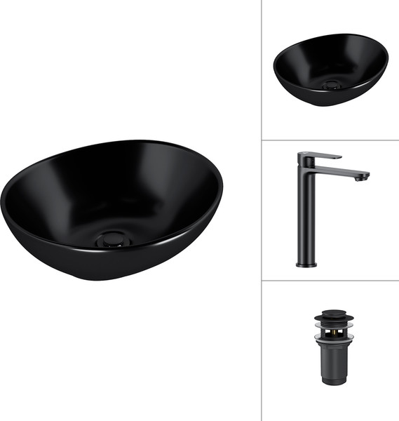 Изображение товара Умывальник со смесителем Lauter 21652-A + Moon 21СК8691BS с донным клапаном 21190B (черный матовый)