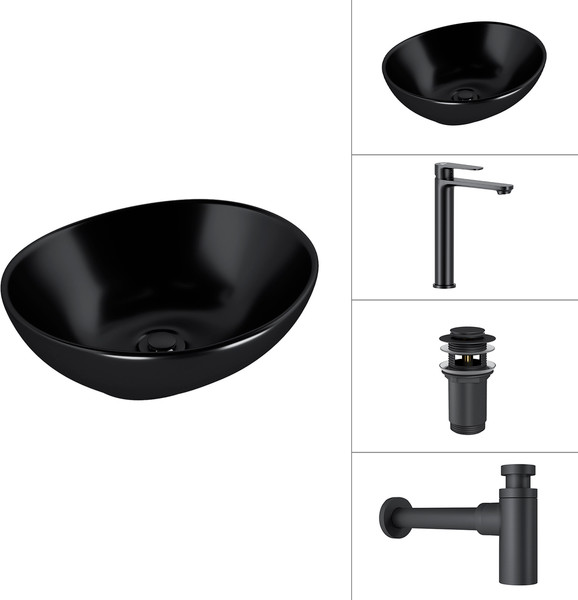 Изображение товара Умывальник со смесителем Lauter 21652-A + Moon 21СК8691BS + сифон 21635B + дон.клапан 21190B (черный матовый)
