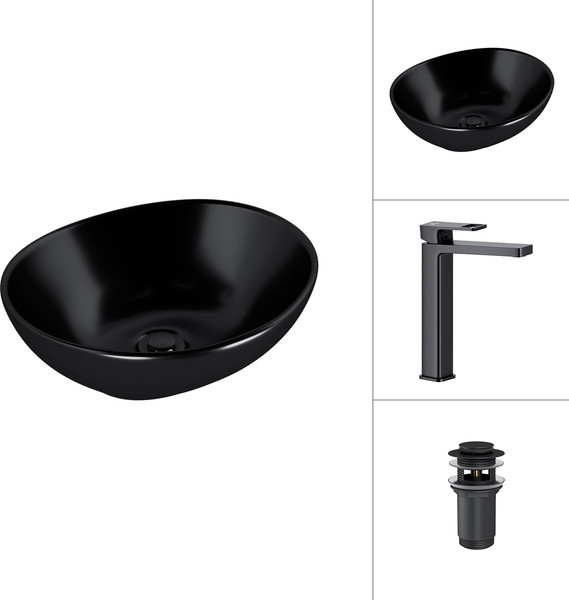 Изображение товара Умывальник со смесителем Lauter 21652-A + Cascade 21СК0655BS с донным клапаном 21190B (черный матовый)