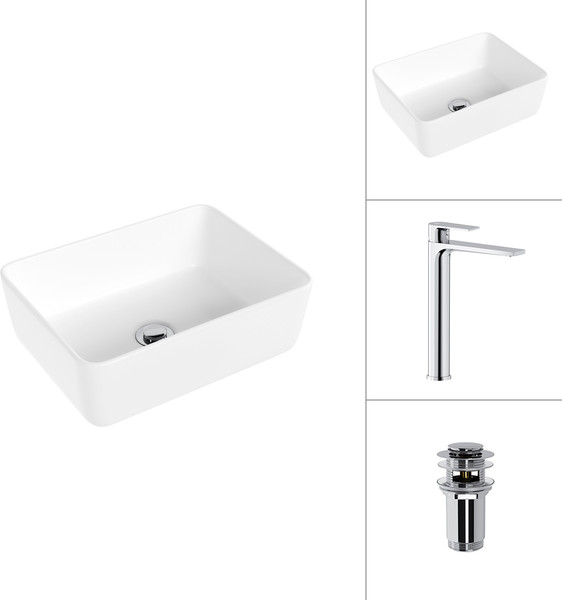 Изображение товара Умывальник со смесителем Lauter 21674B + Reef 21CK8678C с донным клапаном 21190CH (хром)