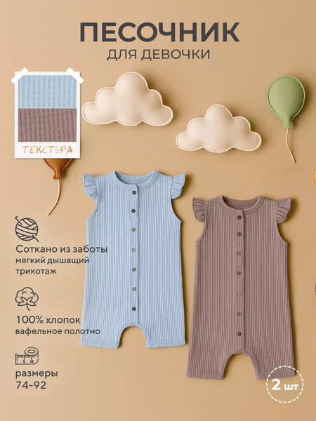 Изображение товара Набор комбинезонов для малышей Rant Waffy / 8-92 (2шт, Blue/Brown, р.80)