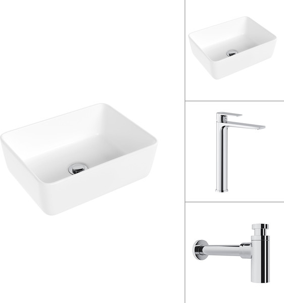 Изображение товара Умывальник со смесителем Lauter 21674B + Reef 21CK8678C с сифоном 21635CH (хром)