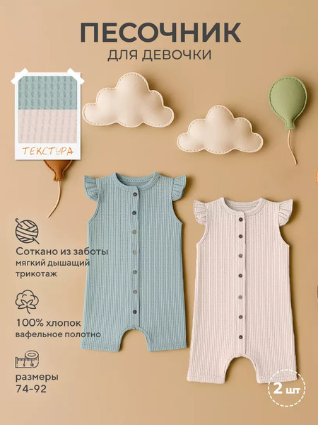 Изображение товара Набор комбинезонов для малышей Rant Waffy / 8-92 (2шт, Milk/Mint, р.92)