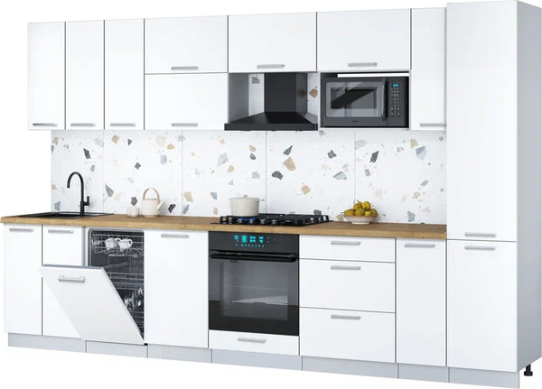 Изображение товара Кухонный гарнитур Интерлиния Мила Gloss 3.4-ПМ4 (белый/белый/дуб бунратти)