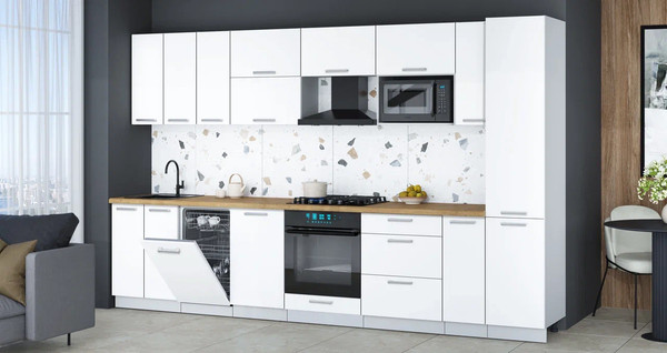 Изображение товара Кухонный гарнитур Интерлиния Мила Gloss 3.4-ПМ4 (белый/белый/дуб бунратти)