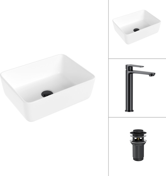 Изображение товара Умывальник со смесителем Lauter 21674B + Moon 21СК8691BS с донным клапаном 21190B (черный матовый)