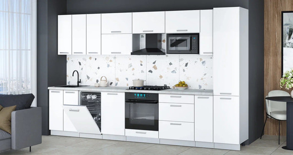 Изображение товара Кухонный гарнитур Интерлиния Мила Gloss 3.4-ПМ4 (белый/белый/серый каспий)