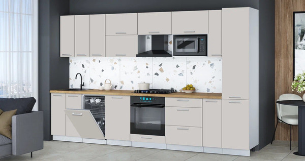 Изображение товара Кухонный гарнитур Интерлиния Мила Gloss 3.4-ПМ4 (кашемир/кашемир/дуб бунратти)