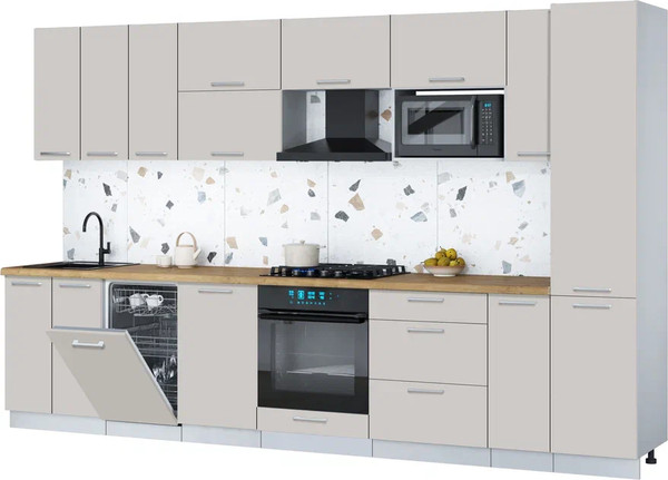 Изображение товара Кухонный гарнитур Интерлиния Мила Gloss 3.4-ПМ4 (кашемир/кашемир/дуб бунратти)