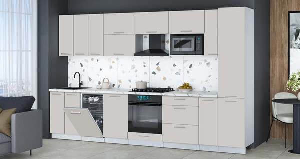 Изображение товара Кухонный гарнитур Интерлиния Мила Gloss 3.4-ПМ4 (кашемир/кашемир/белый гранит)