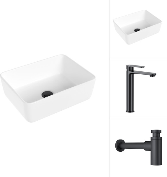 Изображение товара Умывальник со смесителем Lauter 21674B + Moon 21СК8691BS с сифоном 21635B (черный матовый)