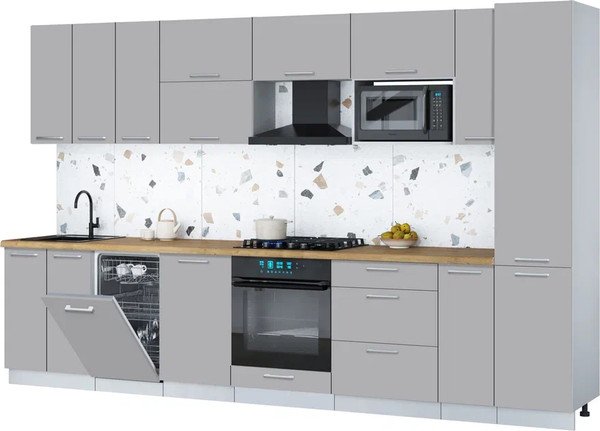 Изображение товара Кухонный гарнитур Интерлиния Мила Gloss 3.4-ПМ4 (грей/грей/дуб бунратти)