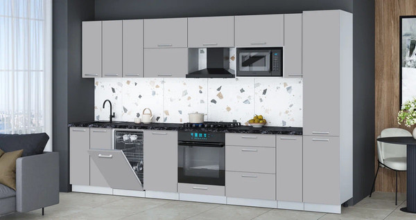 Изображение товара Кухонный гарнитур Интерлиния Мила Gloss 3.4-ПМ4 (грей/грей/кастилло темный)