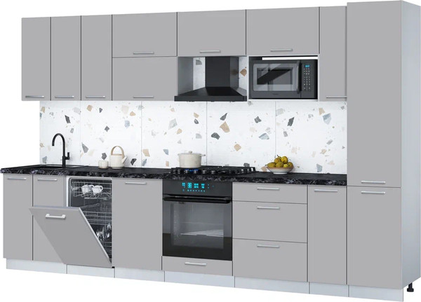 Изображение товара Кухонный гарнитур Интерлиния Мила Gloss 3.4-ПМ4 (грей/грей/кастилло темный)