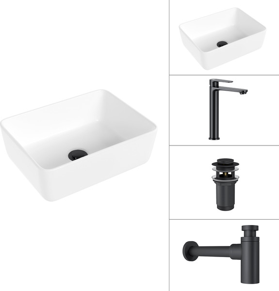 Изображение товара Умывальник со смесителем Lauter 21674B + Moon 21СК8691BS + сифон 21635B + дон.клапан 21190B (черный матовый)