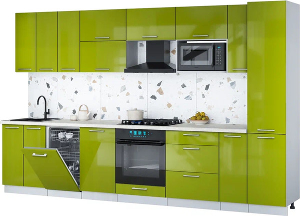 Изображение товара Кухонный гарнитур Интерлиния Мила Gloss 3.4-ПМ4 (яблоко глянец/яблоко глянец/опал светлый)