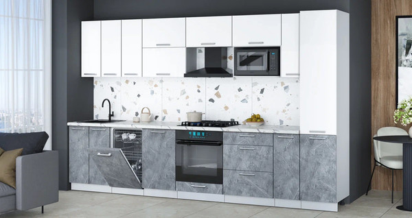 Изображение товара Кухонный гарнитур Интерлиния Мила Gloss 3.4-ПМ4 (керамика/белый/белый гранит)