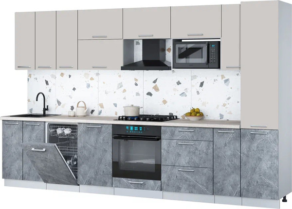 Изображение товара Кухонный гарнитур Интерлиния Мила Gloss 3.4-ПМ4 (керамика/кашемир/травертин серый)