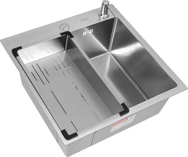 Изображение товара Мойка кухонная Arfeka ECO AR 50x50+CL AR G+DS AR Decor (сатин, с дозатором и коландером)