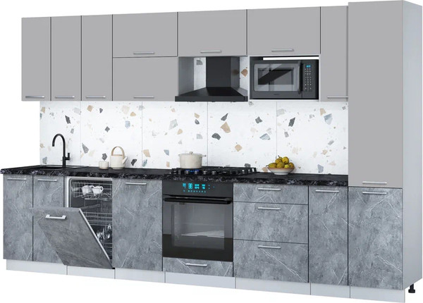 Изображение товара Кухонный гарнитур Интерлиния Мила Gloss 3.4-ПМ4 (керамика/грей/кастилло темный)