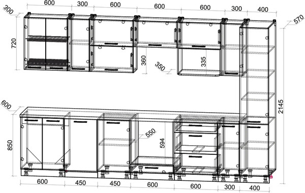 Изображение товара Кухонный гарнитур Интерлиния Мила Gloss 3.4-ПМ4 (красный глянец/красный глянец/кастилло темный)
