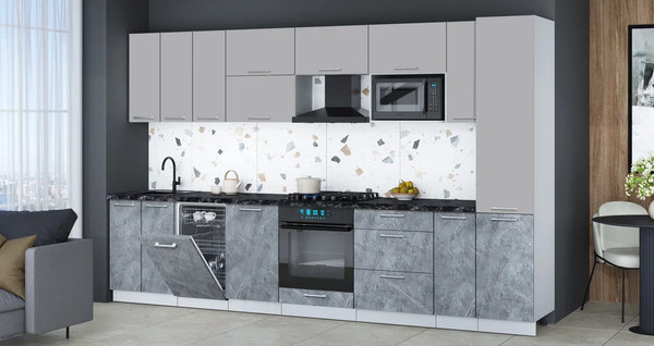 Изображение товара Кухонный гарнитур Интерлиния Мила Gloss 3.4-ПМ4 (керамика/грей/кастилло темный)