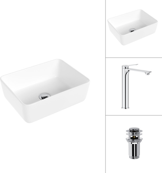 Изображение товара Умывальник со смесителем Lauter 21674B + Rio 21AM12672 с донным клапаном 21190CH (хром)