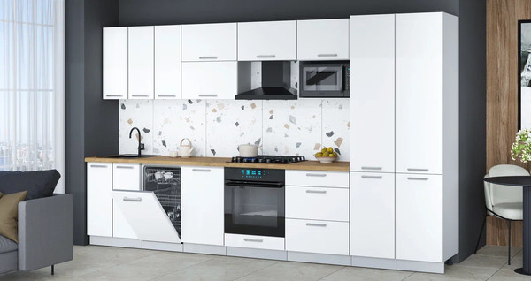 Изображение товара Кухонный гарнитур Интерлиния Мила Gloss 3.5-ПМ4 (белый/белый/дуб бунратти)