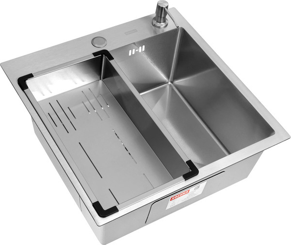 Изображение товара Мойка кухонная Arfeka ECO AR 50x50+CL AR G+DS AR Decor Volcanic (сатин, с дозатором и коландером)