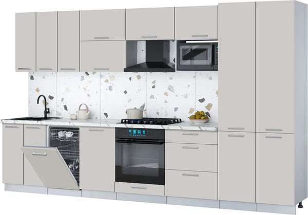 Изображение товара Кухонный гарнитур Интерлиния Мила Gloss 3.5-ПМ4 (кашемир/кашемир/белый гранит)