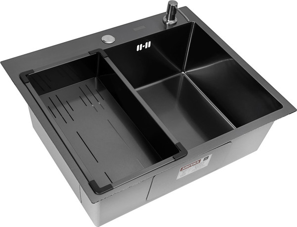 Изображение товара Мойка кухонная Arfeka ECO AR 60x50+CL AR G+DS AR (черный, с дозатором и коландером)