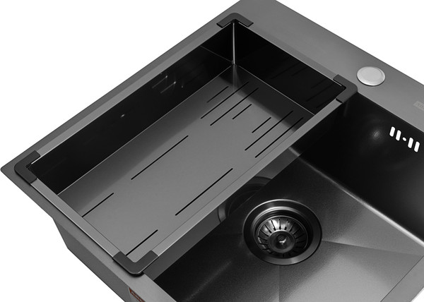 Изображение товара Мойка кухонная Arfeka ECO AR 60x50+CL AR G+DS AR Decor Millet (черный, с дозатором и коландером)
