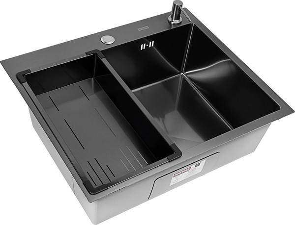 Изображение товара Мойка кухонная Arfeka ECO AR 60x50+CL AR G+DS AR Decor Millet (черный, с дозатором и коландером)