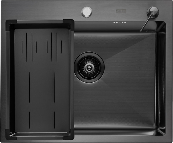 Изображение товара Мойка кухонная Arfeka ECO AR 60x50+CL AR G+DS AR Decor Millet (черный, с дозатором и коландером)