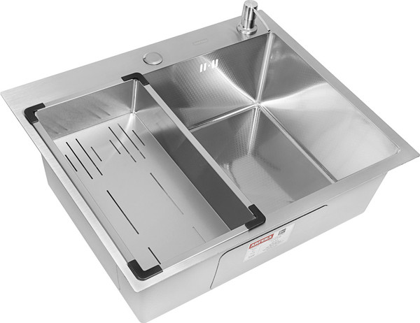 Изображение товара Мойка кухонная Arfeka ECO AR 60x50+CL AR G+DS AR Decor (сатин, с дозатором и коландером)