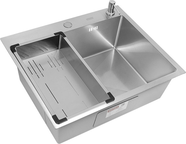 Изображение товара Мойка кухонная Arfeka ECO AR 60x50+CL AR G+DS AR Decor Volcanic (сатин, с дозатором и коландером)