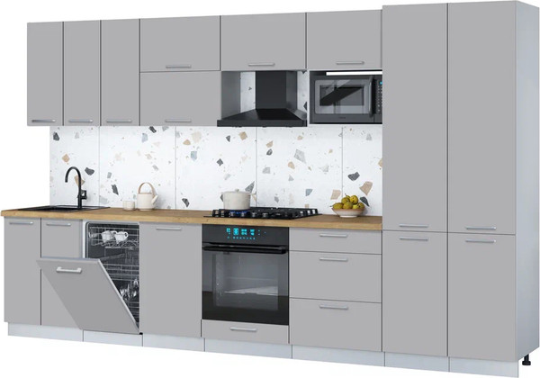Изображение товара Кухонный гарнитур Интерлиния Мила Gloss 3.5-ПМ4 (грей/грей/дуб бунратти)