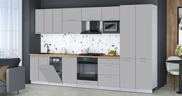 Изображение товара Кухонный гарнитур Интерлиния Мила Gloss 3.5-ПМ4 (грей/грей/дуб бунратти)