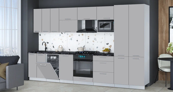 Изображение товара Кухонный гарнитур Интерлиния Мила Gloss 3.5-ПМ4 (грей/грей/кастилло темный)