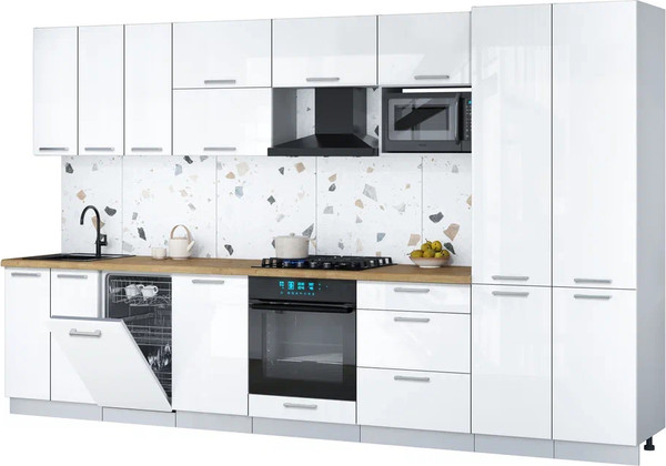 Изображение товара Кухонный гарнитур Интерлиния Мила Gloss 3.5-ПМ4 (белый глянец/белый глянец/дуб бунратти)