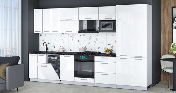 Изображение товара Кухонный гарнитур Интерлиния Мила Gloss 3.5-ПМ4 (белый глянец/белый глянец/кастилло темный)