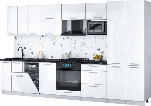 Изображение товара Кухонный гарнитур Интерлиния Мила Gloss 3.5-ПМ4 (белый глянец/белый глянец/кастилло темный)