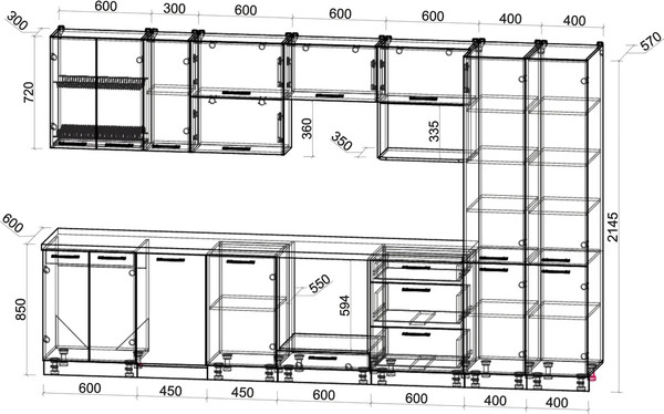 Изображение товара Кухонный гарнитур Интерлиния Мила Gloss 3.5-ПМ4 (капучино глянец/капучино глянец/бискайская сосна)