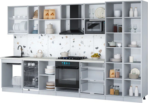 Изображение товара Кухонный гарнитур Интерлиния Мила Gloss 3.5-ПМ4 (капучино глянец/белый глянец/опал светлый)