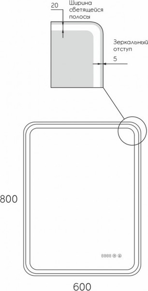 Изображение товара Зеркало Maroni Devise LED 600х800 (с часами)