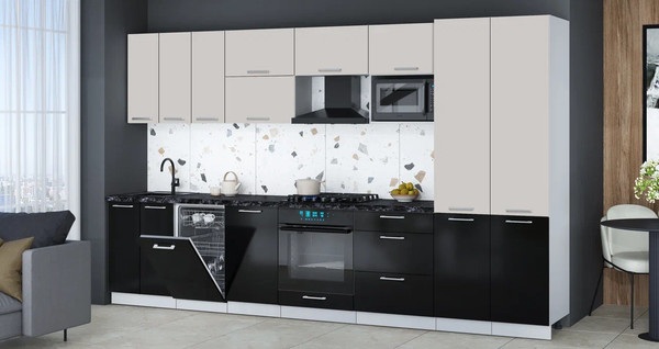 Изображение товара Кухонный гарнитур Интерлиния Мила Gloss 3.5-ПМ4 (черный глянец/кашемир/кастилло темный)