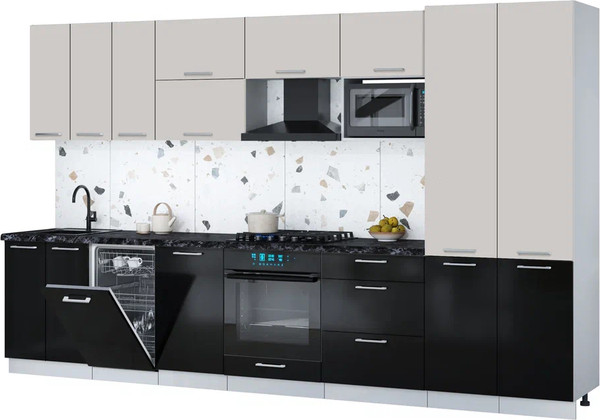 Изображение товара Кухонный гарнитур Интерлиния Мила Gloss 3.5-ПМ4 (черный глянец/кашемир/кастилло темный)